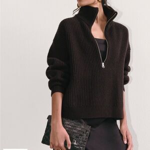 Everlane Women’s Felted Half Zip Merino Wool Sweater Black Half-Zip Sweater XS